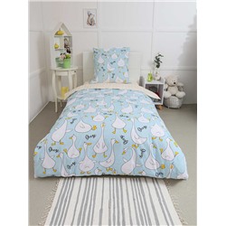 КПБ Поплин 1,5 сп с 1 нав. 70*70 с детским рисунком - Гусь-обнимусь (мята)