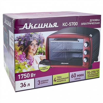Духовка электрическая 1750 Вт 36 л АКСИНЬЯ КС-5700 красная
