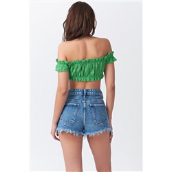 Кроп-топ летний из хлопка зеленый