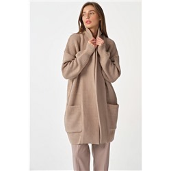 Кардиган вязаный оверсайз удлиненный с карманами бежевый меланж