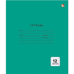 Тетрадь 12 л клетка белые листы (тверд.облож.) Зеленая (вып. по 2шт.) ТК124998 (т)