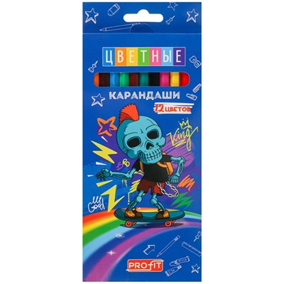 Карандаши цветные 12 цв. Profit Skeleton`s king пластик Проф-Пресс КЦ-1491
