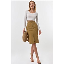 Юбка прямого силуэта в джинсовом стиле бежевая