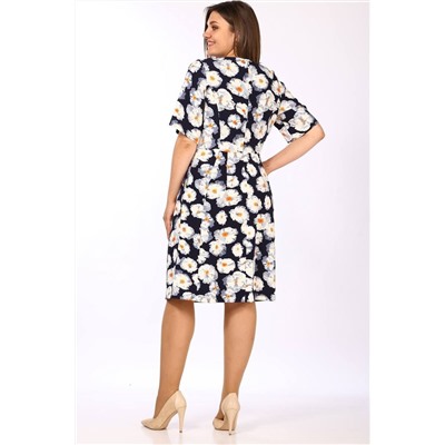 Lady Style Classic 852/3 темно-синий_с_молочным_цветами, Платье