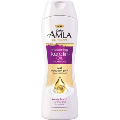 Amla Oil Therapy, Thickening KERATIN+ OIL Shampoo, Dabur (Шампунь КЕРАТИН+ МАСЛО для тонких и ослабленных волос, Дабур), 400 мл. - СРОК ГОДНОСТИ ДО 31 ИЮЛЯ 2025 ГОДА