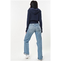 Джемпер хлопковый с капюшоном меланж синий