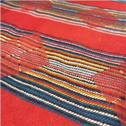 PASHMINA SHAWLS, Тёплый индийский палантин КРАСНАЯ В РАЗНОЦВЕТНУЮ ПОЛОСКУ С РОМБАМИ (размер 200 см. х 90 см.), 1 шт.