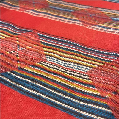 PASHMINA SHAWLS, Тёплый индийский палантин КРАСНАЯ В РАЗНОЦВЕТНУЮ ПОЛОСКУ С РОМБАМИ (размер 200 см. х 90 см.), 1 шт.