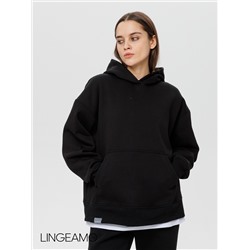 Женский худи оверсайз из футера с начесом Lingeamo черный ВК-24 (14)