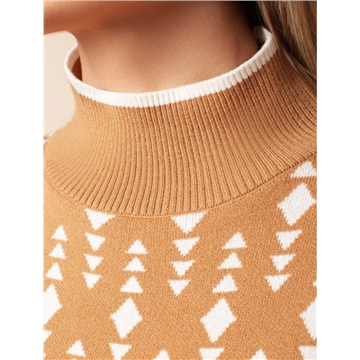 Свитер с боковыми разрезами жаккардовой вязки с кашемиром