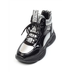 CSJ32-1 BLACK/SILVER Ботинки спортивные демисезонные женские (натуральная кожа, байка) размер 36