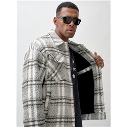 Куртка рубашка шерстяная в клетку мужская демисезонная светло-серого цвета 58596SS