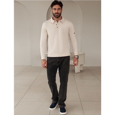 Лонгслив с воротником поло на пуговицах из премиального хлопка с эластаном