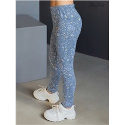 Леггинсы синие листья