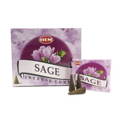 Hem Incense CONES SAGE (Благовония конусы ШАЛФЕЙ, Хем), уп. 10 конусов.