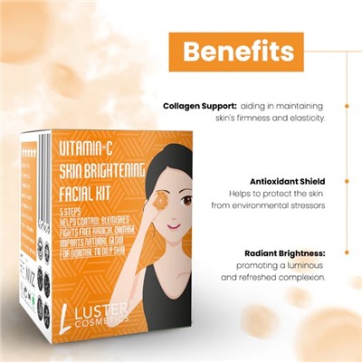 VITAMIN C Skin Brightening Facial Kit, Luster (ВИТАМИН С осветляющий набор для ухода за лицом, Ластер), 1 уп. (45 г.)