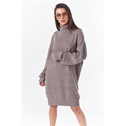 Платье вязаное теплое с высоким горлом бежевый меланж