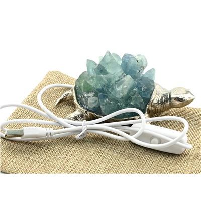 Ночник USB с флюоритом "Черепаха" цв. серебрянный 115*84*45мм