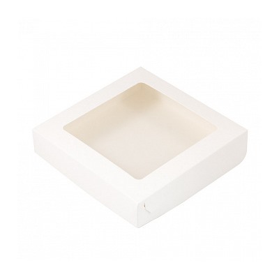 Коробка для печенья 15*15*3 см, Белая с окном