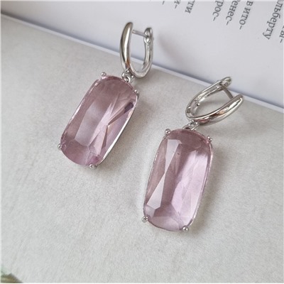 Серьги посеребрение, камень крупный розовый, 201521, арт. 411.566