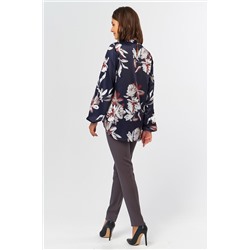 Блузка прямая с широким рукавом с цветочным принтом на синем