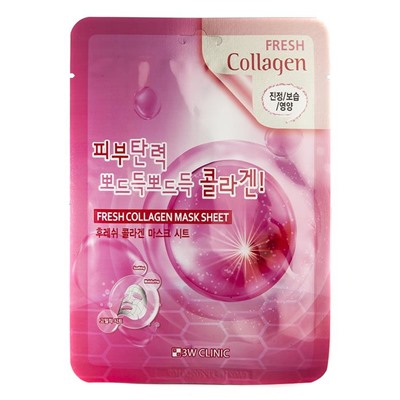 3W CLINIC Маска тканевая д/лица  с коллагеном  Fresh Collagen Sheet mask 23л АКЦИЯ! СКИДКА 5%