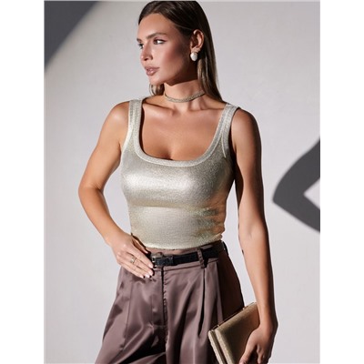 Топ в рубчик с широкими лямками с матовым покрытием металлик из хлопка с эластаном