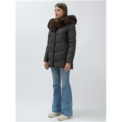 Полупальто женское зимние с мехом песец люкс класса темно-коричневого цвета 622_2TK