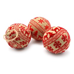 Елочное украшение Шар Рогожка с принтом 7см 3шт.(Hand made) NG-01 УЦЕНКА! СКИДКА 50%