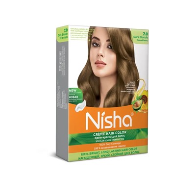 DARK BLONDE 7.0 Nisha Creme Hair Color (ТЁМНЫЙ БЛОНД 7.0 крем-краска для волос, Ниша), 20 г + 20 мл + 6 мл.