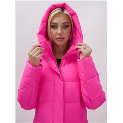 Пальто утепленное стеганное зимнее с капюшоном женское розового цвета 9626R