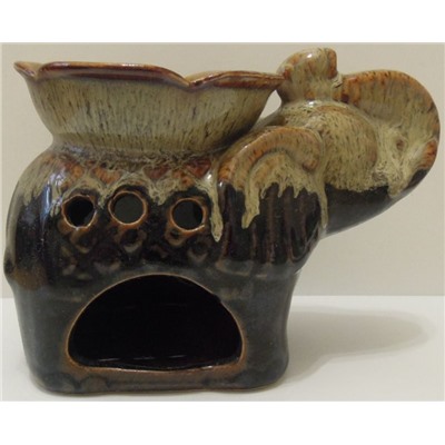 Аромалампа СЛОН С ЧАШЕЙ (хобот вверх) (керамика, глазурь, 10 см.), 1 шт.