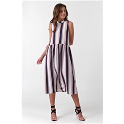 Платье летнее свободное миди в розовую полоску