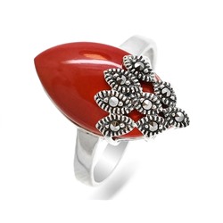 Кольцо из серебра коралл, марказит, SL-AGA40