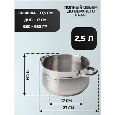 Набор посуды 6 предметов: ковш - 1,9 л; кастрюля - 2,5 л ; 4,6 л (2шт)