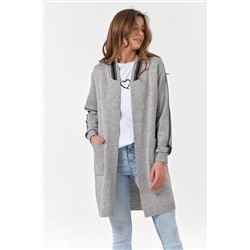 Кардиган вязаный удлиненный без застежки светло-серый