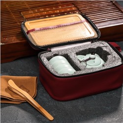 Набор для чайной церемонии керамический «Тясицу», 8 предметов: 4 пиалы 50 мл, чайник 120 мл, салфетка, щипцы, подставка, цвет бежевый