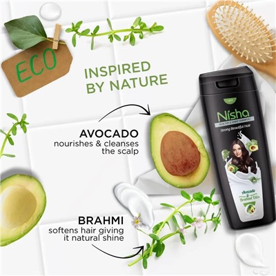 Healthy & Shiny Shampoo AVOCADO & BRAHMI OILS, Nisha (Шампунь для здоровья и сияния волос С МАСЛАМИ АВОКАДО И БРАХМИ, Ниша), 180 мл.