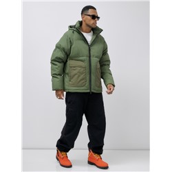 Куртка молодежная мужская зимняя с капюшоном цвета хаки 25307Kh