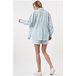 Рубашка льняная с фигурной линией низа бледно-голубая