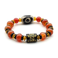 Браслет с бусиной дзи "Три глаза" бочонок 15*18мм с сердоликом рондель 12*8мм