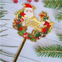 Топпер «Merry Christmas» рождественский венок с сантой
