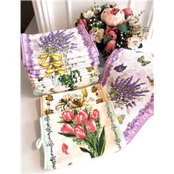 Полотенце из микрофибры "Весенние цветы" с атласной каймой 25*50 см.