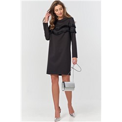 Платье прямое с бахромой черное