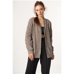 Кардиган объемный с шерстью в составе меланж коричневый