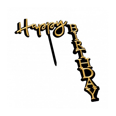 Топпер "Happy Birthday" черный золото 9,5*15 см