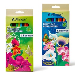 Карандаши цветные 12 цв. Alingar Фантазия дерев. трехгранные заточен. AL4392-12