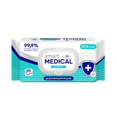 Салфетки Дезинфицирующие Smart Мedical с пластиковым клапаном, 50шт