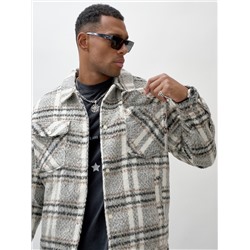Куртка рубашка шерстяная в клетку мужская демисезонная светло-серого цвета 58596SS