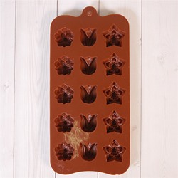 Форма силиконовая для шоколада "Тюльпан и нарцисс" 20*10 см, 15 ячеек